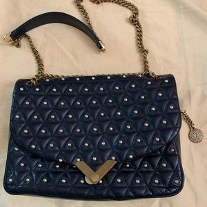 Black leather brass studded side purse